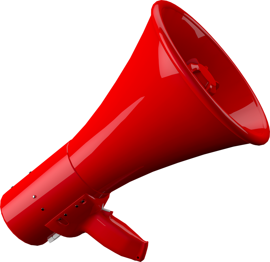 3d red megaphone on yellow background